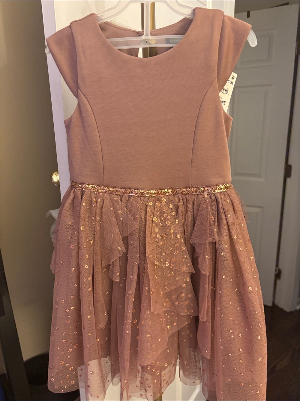 Girls' Rose Gold Sequin Tulle Special Occasion Dress